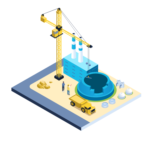 nuclear illustration with a construction crane