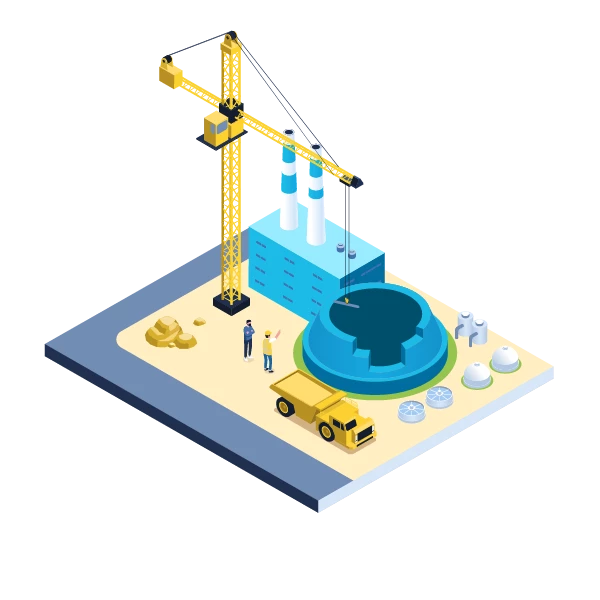 Socotec Nuclear nuclear illustration with a construction crane